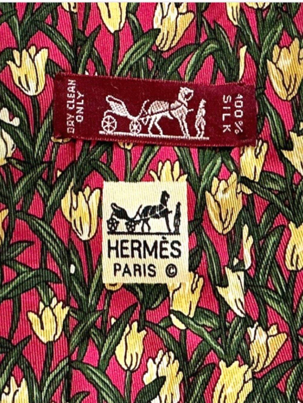 HERMES Tulips Floral Foliage Flower Garden Men's Silk Tie Red 7449 HA 3.6" x 57"